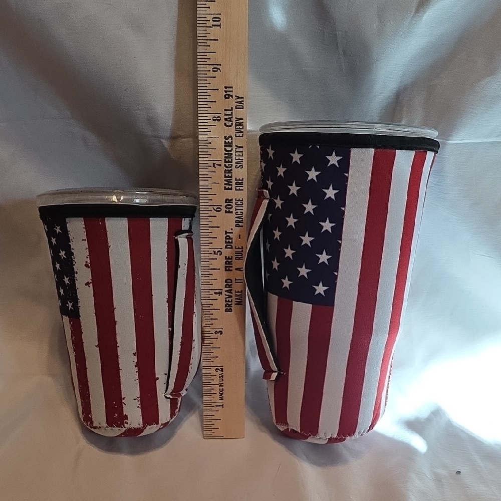 American Flag Insulated Tumbler Sleeve Set With Handles - Medium & Large